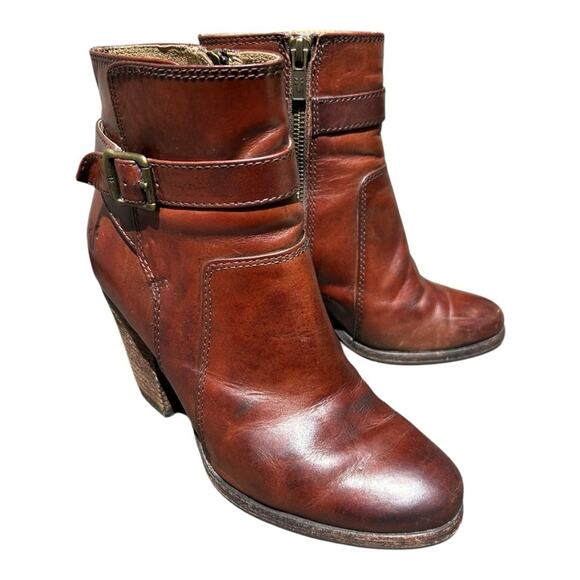 Frye Wood Block Heel Patty Riding Bootie Brown Size 6 - Picture 1 of 11